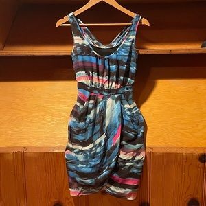 Guess tulip racer back dress, blue/pink watercolor print, size 2